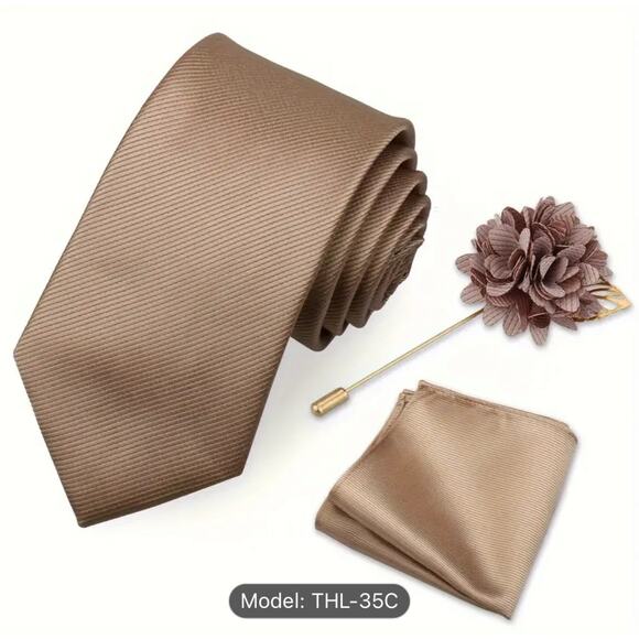 Men’s Silk Coordinated Tie Set - Champagne Tie Set - Picture 1 of 5